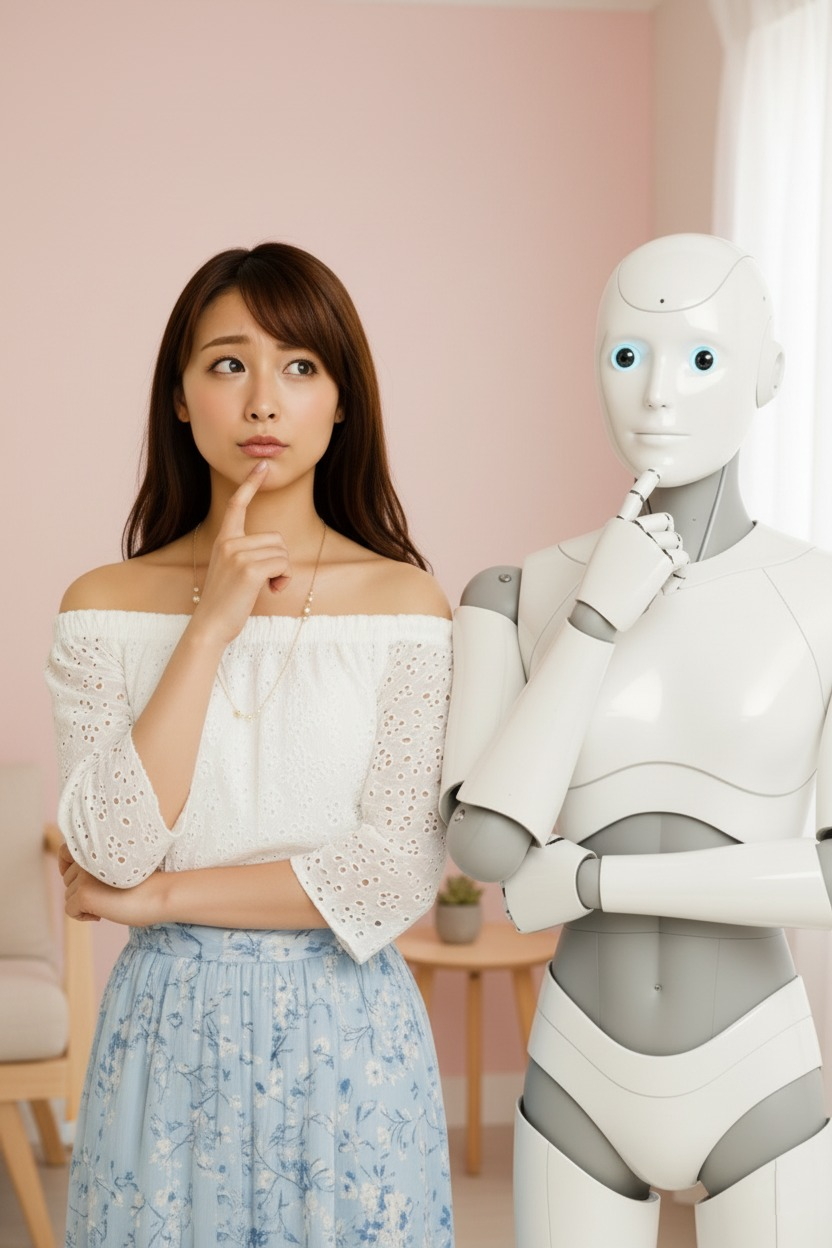 Le’a CreateのスタッフキャラクターLuanaがAIと考えているイメージ|ブランドTOPビジュアル